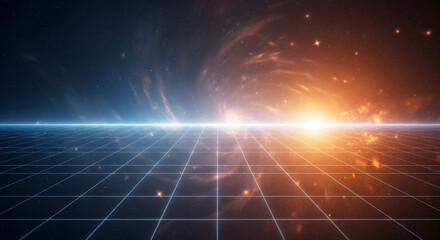 Split-screen sci-fi glow horizon