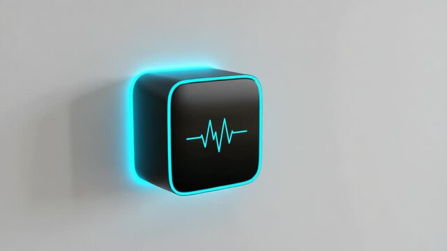 Modern black and blue device with heartbeat icon on wall