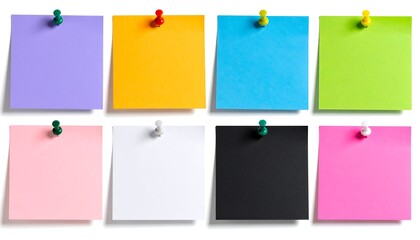 Colorful sticky notes pinned to a white surface