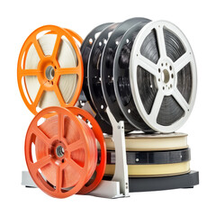 Naklejka premium Film Reels in Various Colors on Transparent Background