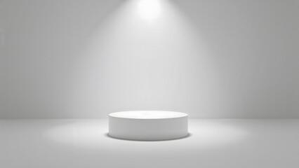Fototapeta premium Minimal White Cylindrical Platform under Spotlight in Clean Studio Setup