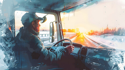 watercolor style Truck driver