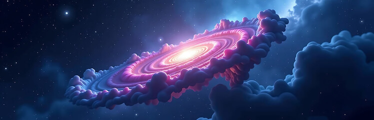 majestic cosmic nebula bursts forth vibrant electric blue rich plum purple tendrils set deep dark space backdrop