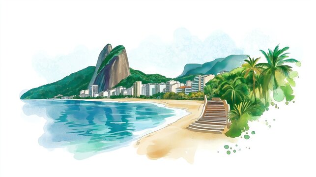 Lapa Arches and Selaron Steps. Lapa Arches and Selaron Steps hand drawn watercolor illustration