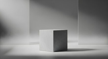 Minimal Grey Cube on Monochrome Background - Studio Product Scene