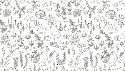 Botanical doodle pattern with flowers and plants