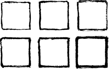 Set of Grunge square frames, Black hand drawn ink square boxes, Rough OR grunge Textured paint square frames, Empty ink square frames, Hand-painted empty squares vector