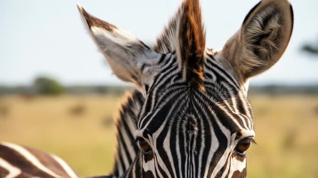 Close-up Portraits of Zebra Faces in the African Savannah: Wildlife Beauty and Details