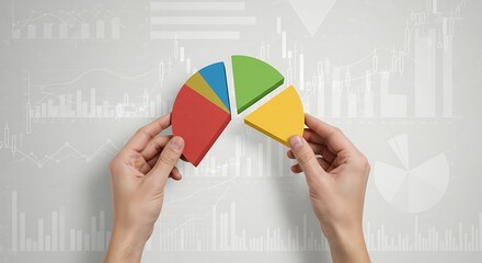 Hands holding a pie chart representing business data and financial analytics for growth