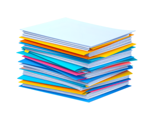 Stack of Documents: A neat stack of vibrant documents in various colors, perfect for illustrating concepts of organization, information, or the daily routine of an office