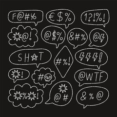 Chalk speech bubbles with swearing comic text on black