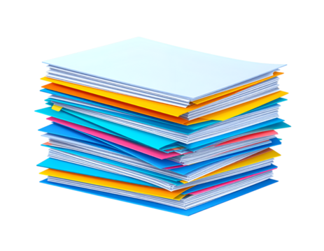 Stack of Documents: A neat stack of vibrant documents in various colors, perfect for illustrating concepts of organization, information, or the daily routine of an office