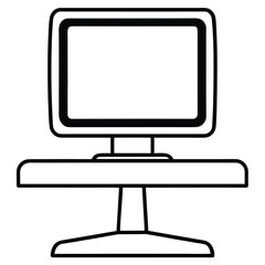 Simple black and white icon of a desktop computer on a stand