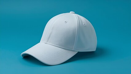 Fototapeta premium White cap isolated on blue background, realistic lighting