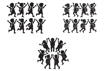 Joyful Children Dancing and Playing – Silhouette Vector for Kids-Themed Projects