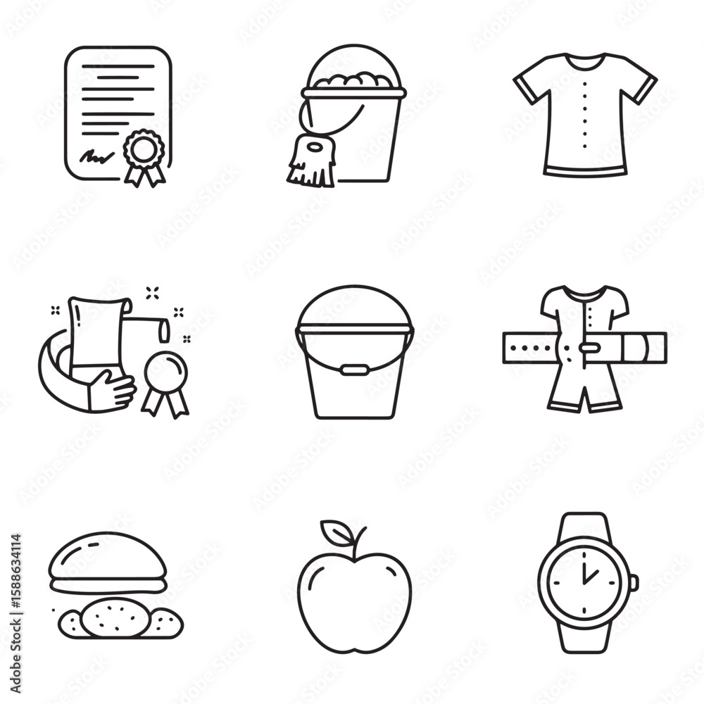 Aufkleber Simple outline icons of different objects related to various aspects of life and routine