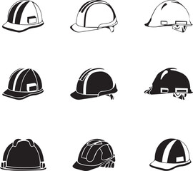 Construction Safety Helmet Icon Set – Vector Illustration