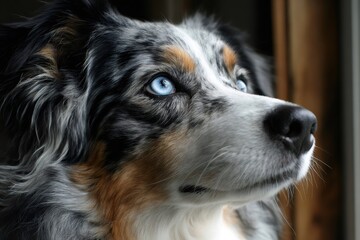 Australian shepherd dog showing its intense blue eyes