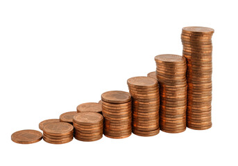 Isolated Rising Stack of Copper Coins Symbolizing Inflation