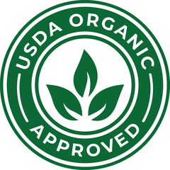 USDA organic approved green leaf badge vector for product labeling and packaging