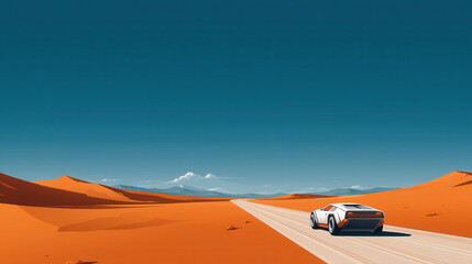 Futuristic hover car adventure race across desert dunes dynamic landscape exciting environment aerial view