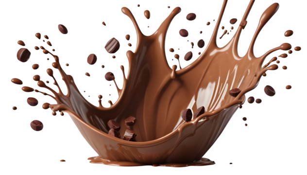 Abstract Chocolate Splash on a White Isolated Background, featuring chocolate milk or cocoa, with a clipping path 3D illustration.