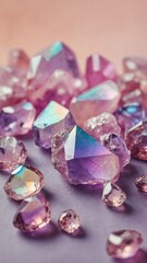 Iridescent Pink and Purple Crystals on Pastel Background