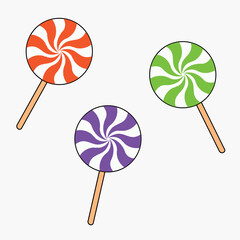 candy, lollipop on a stick of different colors isolate