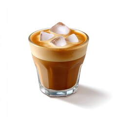 Iced Coffee Beverage with Ice Cubes in Glass Showing Creamy Layer and Rich Color
