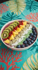 Colorful fruit bowl with tropical design