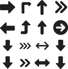 Arrow Icon Set, Group of Simple Arrow Silhouette Vectors on Transparent Background