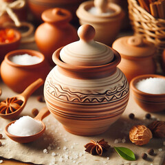 **Clay Salt Container**: Small covered jars for keeping salt in the kitchen.  
