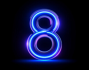 Number eight glowing neon