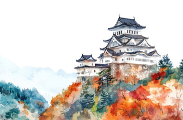 Obraz premium PNG Himeji Castle in Japan castle architecture illustration.