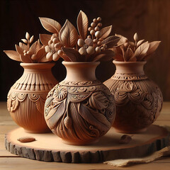**Clay Decorative Vase**: Vases for home decoration or storing dried flowers.  
