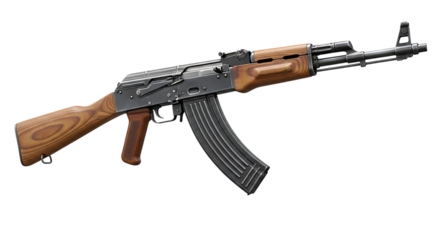 Classic akm assault rifle with wooden furniture isolated on transparent background