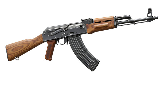 Classic akm assault rifle with wooden furniture isolated on transparent background