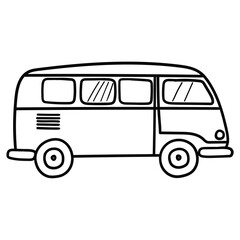 Hand drawn doodle retro camper van on white background.