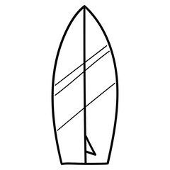 Hand drawn doodle surfboard on white background.