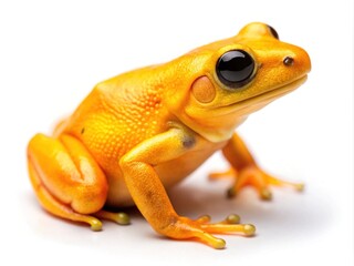 Obraz premium Closeup shot of a beautiful vibrant golden yellow frog sitting on white background