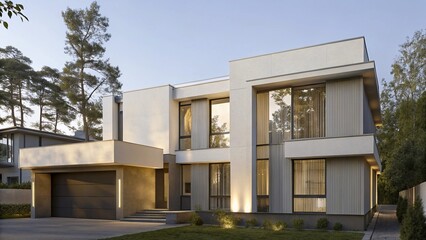 Fototapeta premium Modern Minimalist House with White Walls and Large Windows