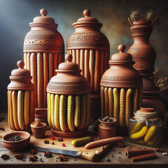 **Clay Pickle Fermenter**: Tall jars specialized in fermenting vegetables.  
