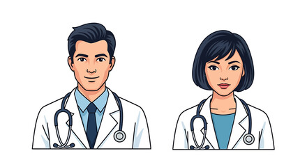 Diverse Doctor Duo Male and Female Healthcare Professionals in White Coats with Stethoscopes Ready to Serve