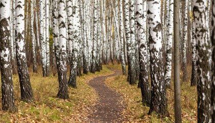 Fototapeta premium Autumn Path In Birch Forest