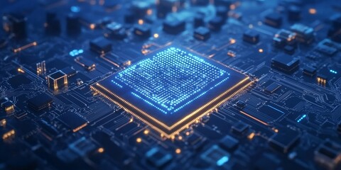 Futuristic Technology Circuit Board Background With Glowing Lines And Digital Dots For Innovation