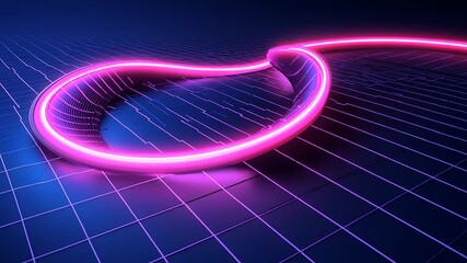 Vibrant neon loop glowing against a grid background, creating a futuristic digital atmosphere - Powered by Adobe