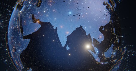 Digital Earth Globe with Luminous City Lights and Global Data Connections