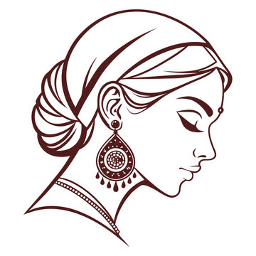 recommend clip art: Elegant Indian Woman Profile: Line Art Illustration