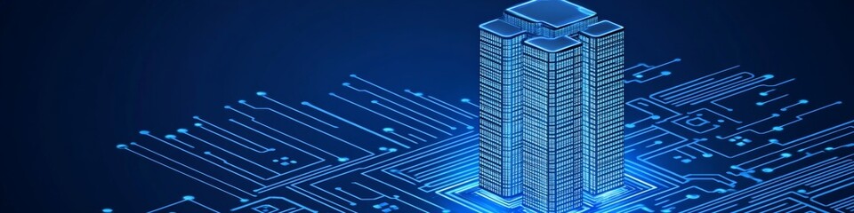 Obraz premium Futuristic Cyberpunk Cityscape Blueprint Highlighting Advanced Technology and Digital Innovation Hub