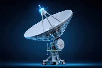 A visual representation of a satellite communication antenna in space, with multiple satellites orbiting around it.